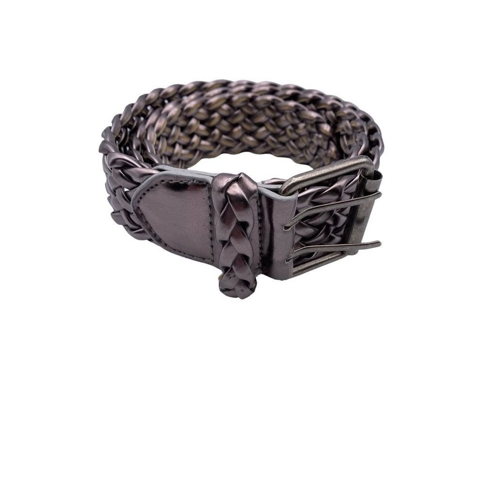 Medium Women's Pewter Woven‎ 1.5"w Faux Leather Belt Adjustable to 37"